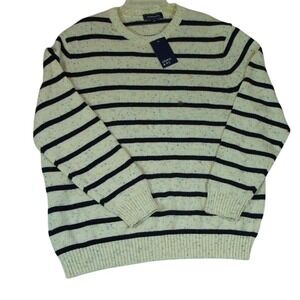 Crown & Ivy Sweater Men‎ XXL Ivory Stripe Crew Neck Long Sleeve NWT
